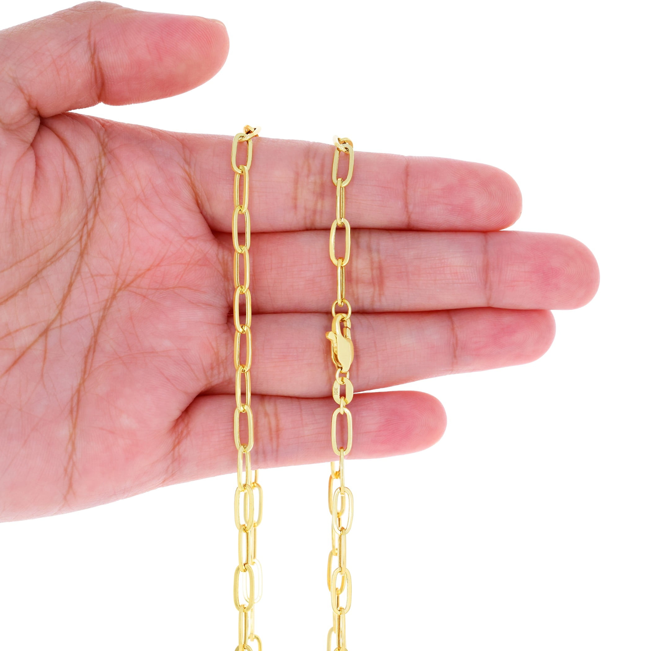 Nuragold 10k Real Yellow Gold Paperclip 4mm Elongated Cable Link Bracelet (7"-8") Italian Jewelry for Men & Women