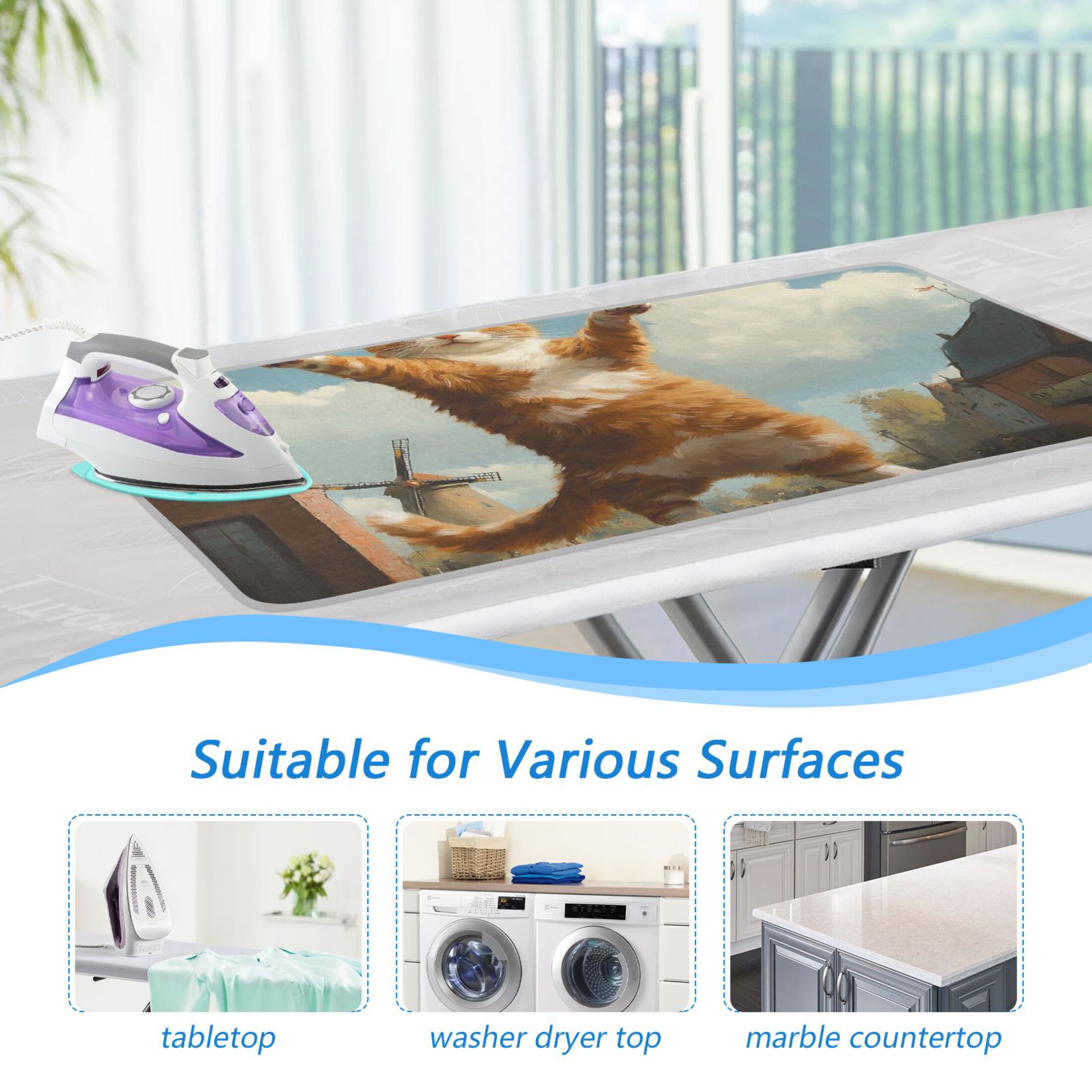 Jumping Orange Cat Ironing Mat Blanket for Table Top Travel Portable Ironing Board Pad 47.2x27.6 Inch