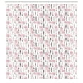 thumbnail image 3 of Umbrella Shower Curtain, Doodle Big Circles and Closed Umbrella Figures Ornamented with Lines, Fabric Bathroom Set with Hooks, 69W X 70L Inches, Pale Pink and Black, by Ambesonne, 3 of 3