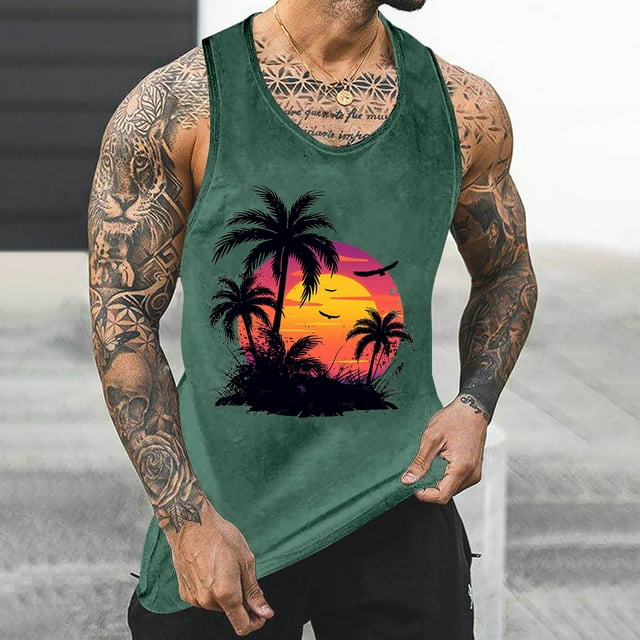 Styesk Débardeurs Hommes Débardeur Homme Impression Dégradée Incolore Col Rond Fine Bretelle Dos Fuyant Blouses de Sport Décontractées Régulières