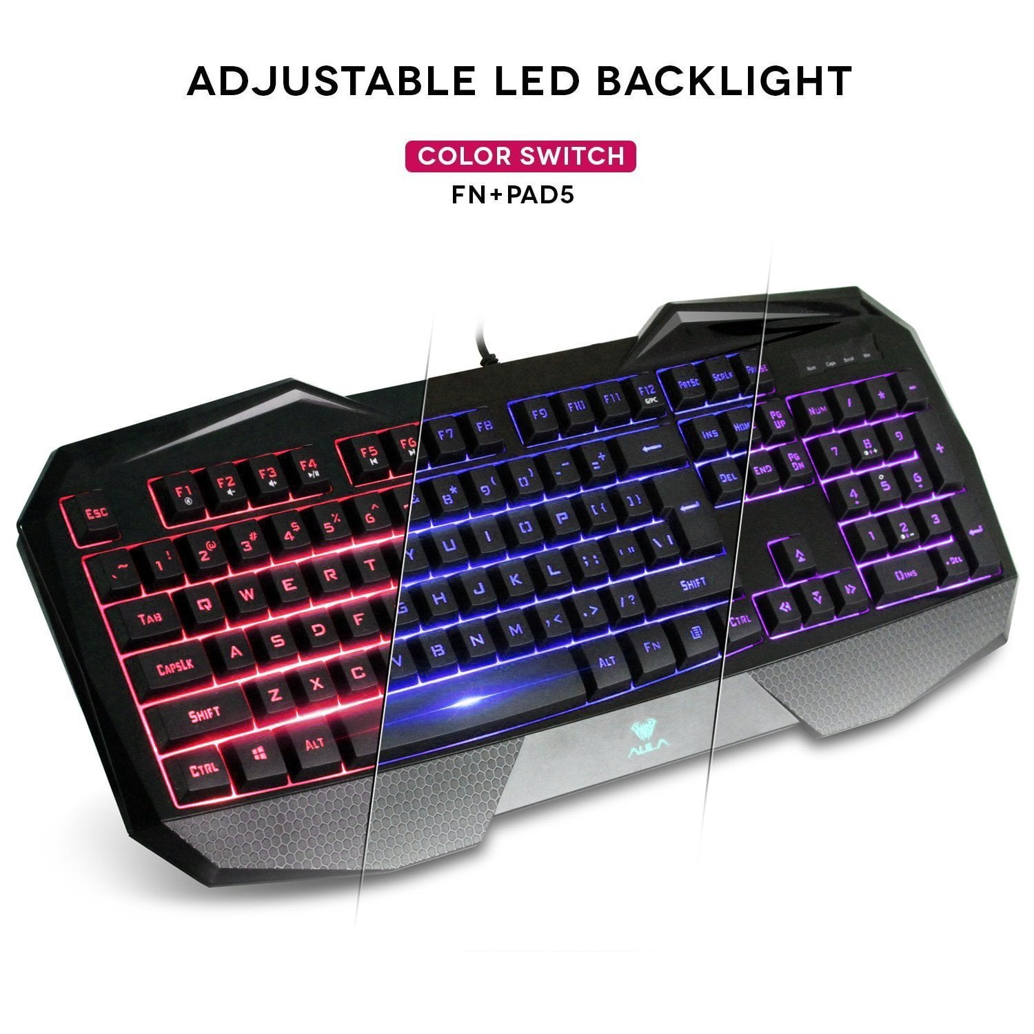 AULA SI-859 Backlit Gaming Keyboard with Adjustable Backlight Purple Red Blue USB Wired Illuminated Computer Keyboard