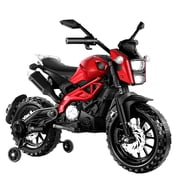 Kids Electric Motorcycle Toy with Training Wheels and Hand Racing Foot Brake - Tamco 12V Electric Dirt Bike with Comfortable PU Seat - Fun Ride on Motorcycle Gift for Boys and Girls Ages
