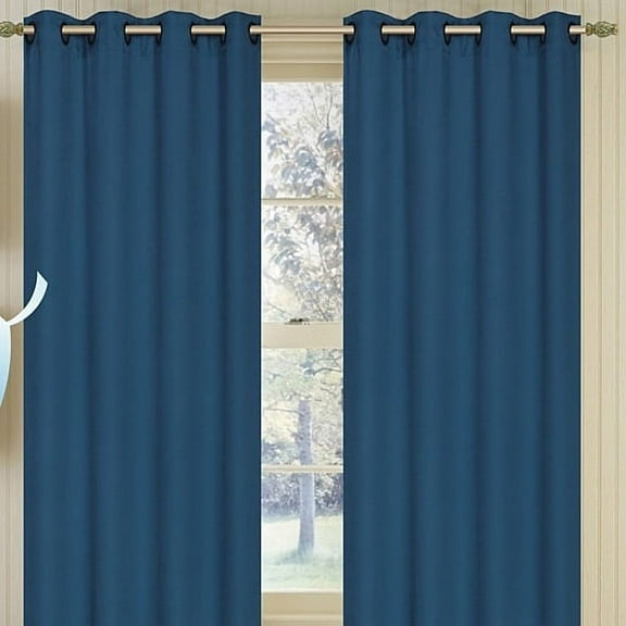 Set of 2 York Blackout Thermal Lined Grommet Top Curtain Drapery Panels 84 Long, Blue