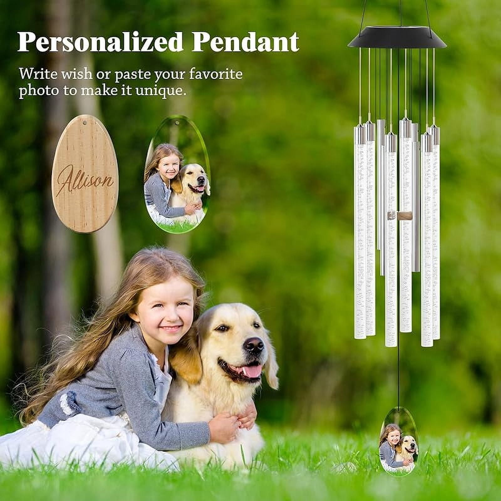 Solar Wind Chimes for Outside,37 Inch Memorial Wind Chimes Gifts for Mom Grandma, 6 LED Tubes Color Changing Waterproof Windchimes Hanging Ornament for Home Outdoor Patio Garden Yard