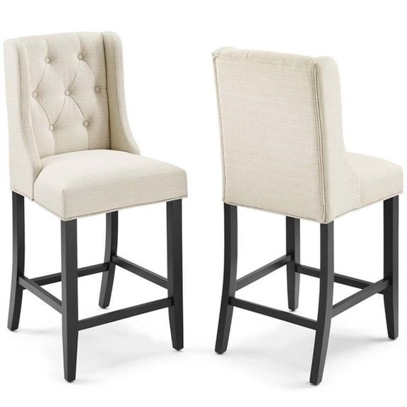 Hawthorne Collections 26.5" Fabric Tufted Counter Stool in Beige (Set of 2)