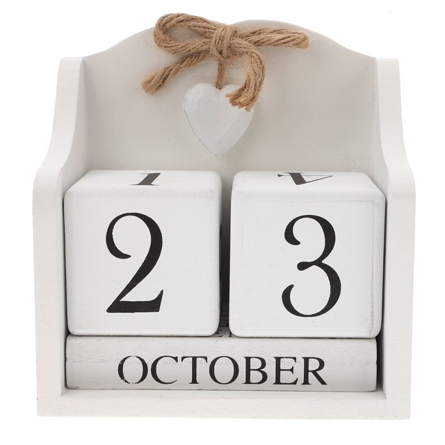 1Pc Creative Wooden Calendar Ornament European Rural Style Perpetual Calendar Adornment Photography Props Household Decoration (White)
