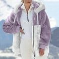 thumbnail image 3 of Baqcunre Cardigan Sweaters For Women Lightweight Women's Fashion Casual Patchwork Hooded Zipper Pocket Plush Sweater Jacket Womens Jacket Womens Fall Fashion 2023 Purple 3XL, 3 of 5