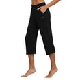 thumbnail image 2 of BALEAF Women's Capris Yoga Cotton Wide Leg Casual Summer Capri Sweatpants Loose Lounge Workout Crop Pants Pockets Black Size L, 2 of 6