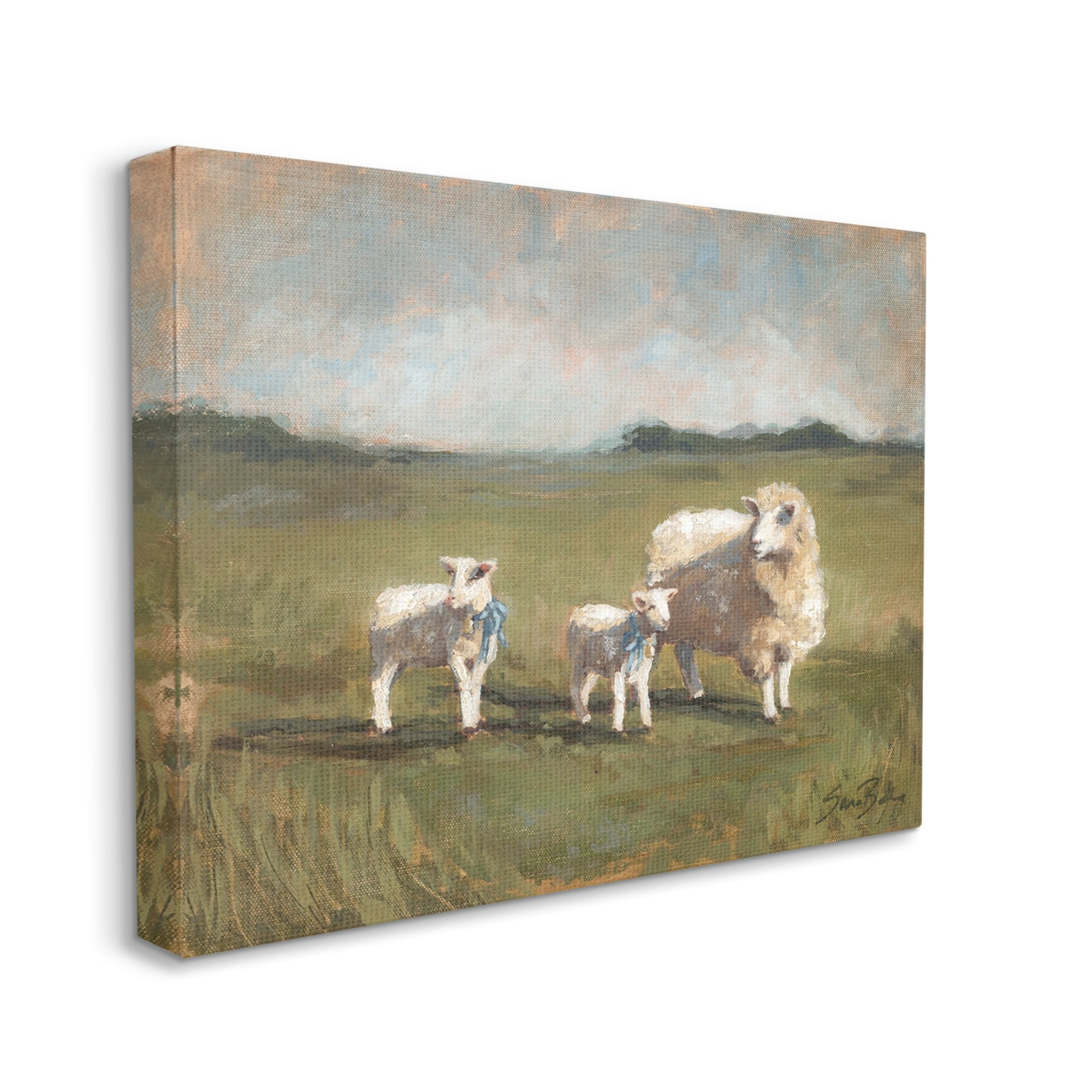 Stupell Sheep & Lamb Family Rural Grazing Animals & Insects Painting Gallery Wrapped Canvas Print Wall Art