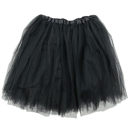 Black Adult Size 3-Layer Tulle Tutu Skirt - Princess Halloween Costume, Ballet Dress, Party Outfit, Warrior Dash/ 5K