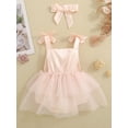 thumbnail image 3 of Newborn Infant Baby Girl Romper Dresses 6 9 12 18 Playwear Tie Up Straps Jumpsuit Sleeveless Mesh Bodysuits Tutu Dresses Summer Clothes with Headband, 3 of 8