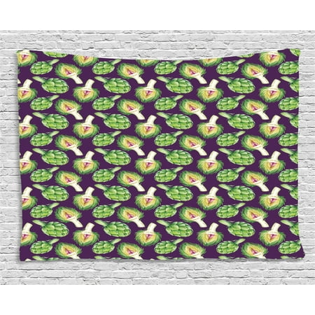 Vegetable Art Tapestry Vibrant Artichoke Motif Exotic Kitchen