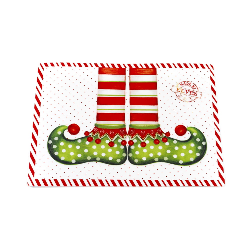 2 REVERSIBLE NON CLEAR HARD PLASTIC PLACEMATS,12" x 18" CA CHRISTMAS ELVES 