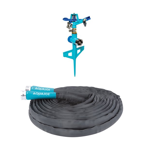 Aqua Joe Watering Set w/ 50ft Fiberjacket Hose and Impulse Sprinkler