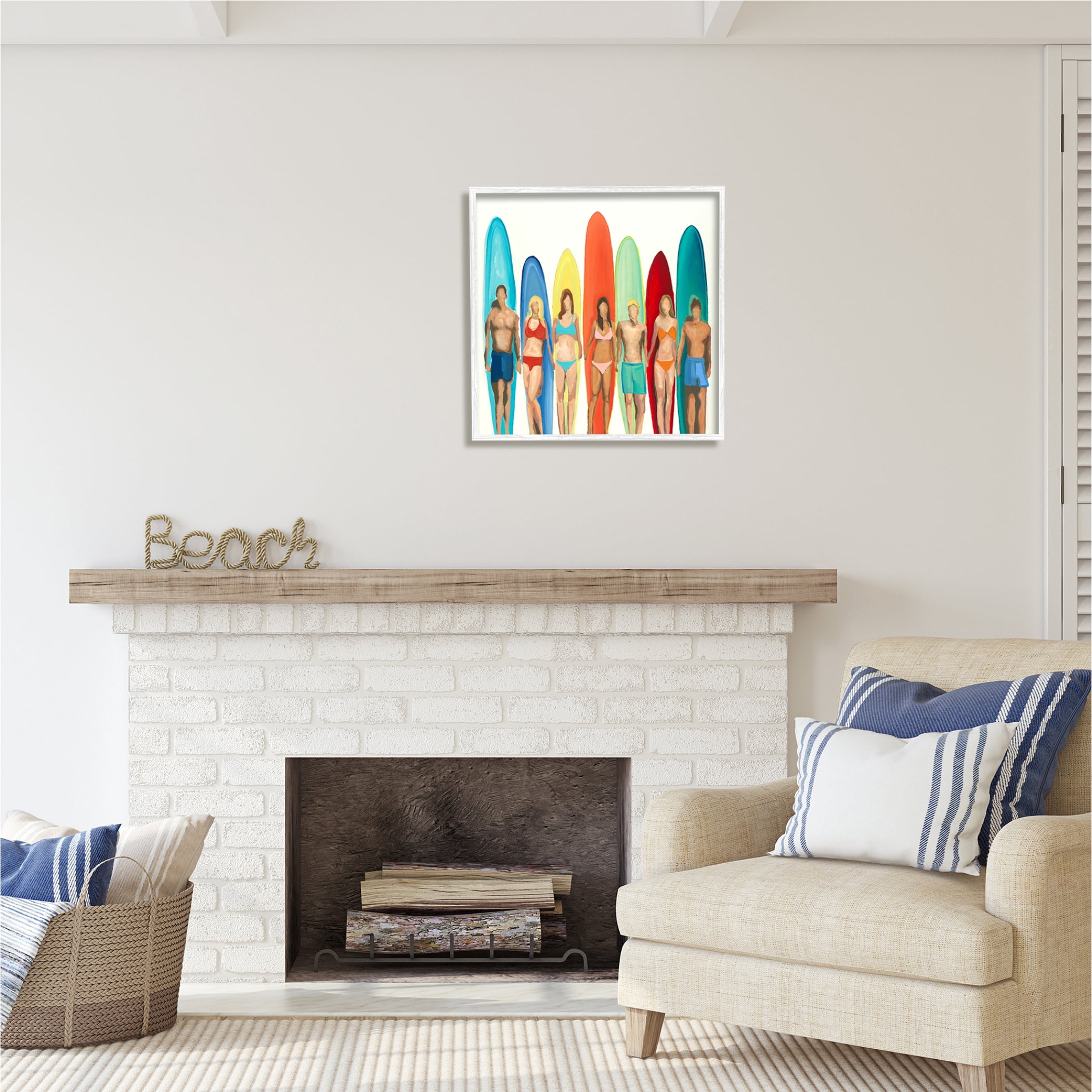 Stupell Industries Surfers & Boards Summer Sports Painting White Framed Art Print Wall Art, 24 x 24