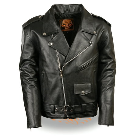 Mens Black Leather Motorcycle Style Jacket