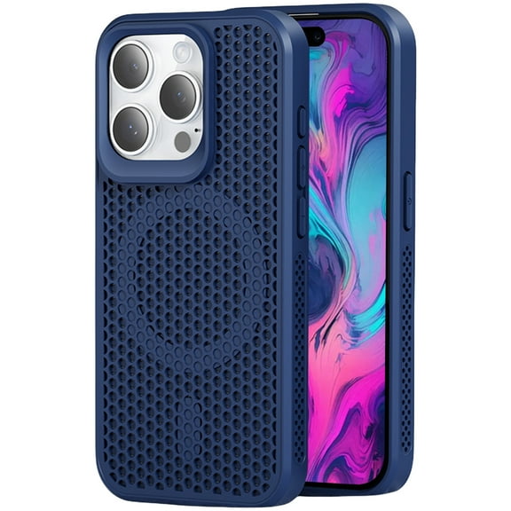 CCSmall for Apple iPhone 16 Pro Heat Dissipation Case with Magnetic Ring, Mesh Breathable Hollow Cellular Hole Slim Phone Case Cover for iPhone 16 Pro SR Dark Blue