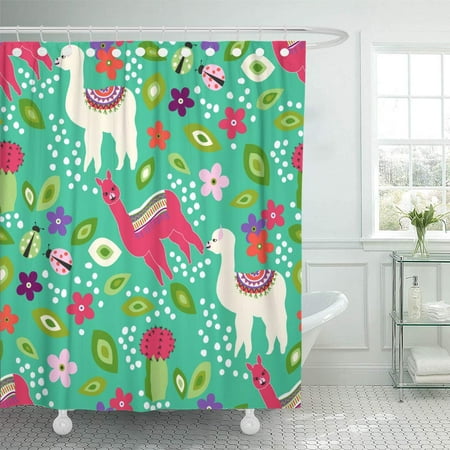 Yusdecor Cute Llama Seamless Pattern Small Leaf Flower Cactus Ladybug Bathroom Decor Bath Shower Curtain 60x72 Inch Walmart Canada