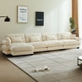 thumbnail image 2 of TUANLUO 166" L-Shaped Sectional Couches and Sofas, Oversized 4-Seat Sectional Couch for Living Room, Velvet Modular Sectional Sofa with Reversible Ottoman, Cream, 2 of 9