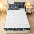 thumbnail image 4 of Erosebridal Retro Bee Zipper Twin Comforter Sets with Fitted Sheet and 2 Pillowcases,Bohemian Flower Zipper Bedding Set,Navy White,Reversible,4pcs, 4 of 8