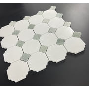 10-Pieces of Thassos White Marble Octagon and Dot Mosaic Wall and Floor Tiles