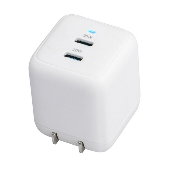 onn. Fast Charge USB-C Dual 20W Ports Wall Charger with Power Delivery, 90˚ Foldable Plug