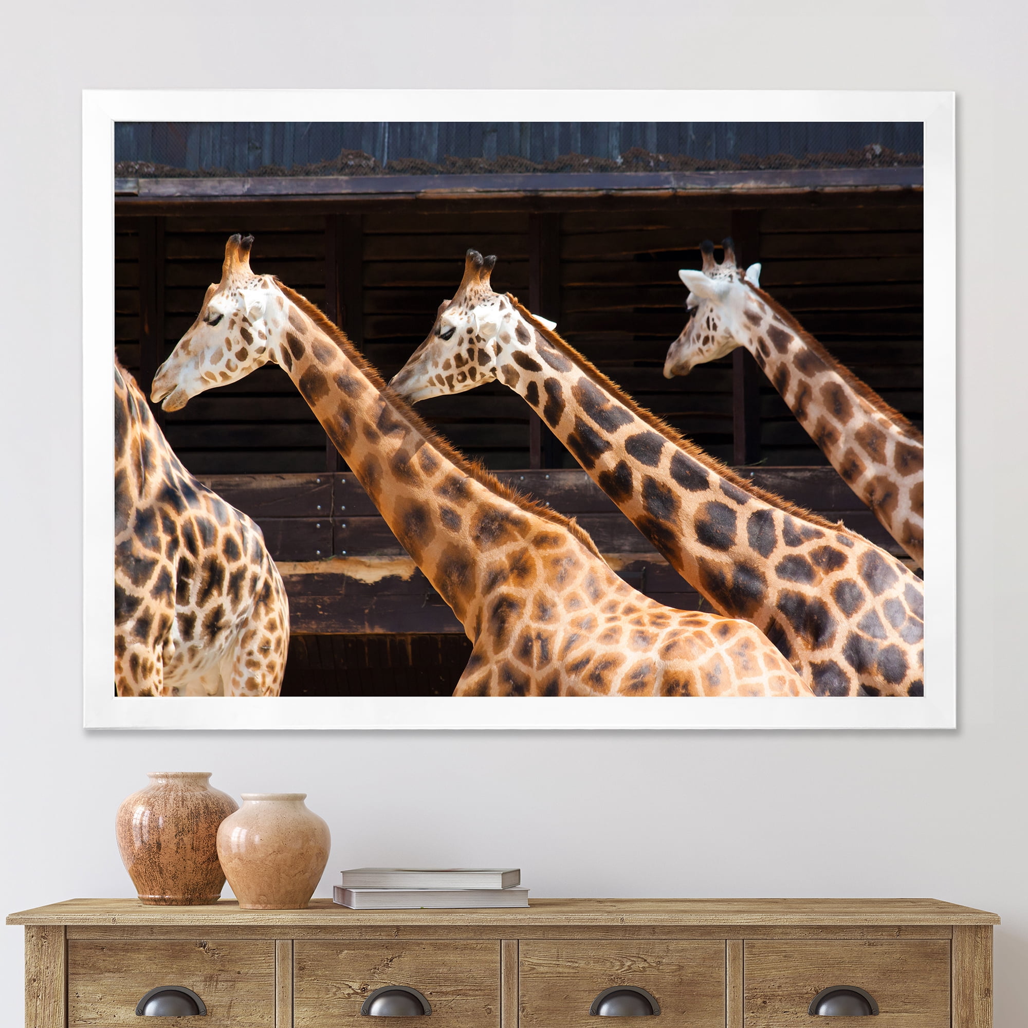 Designart 'Portrait Of Three Giraffes Running' Farmhouse Framed Art Print