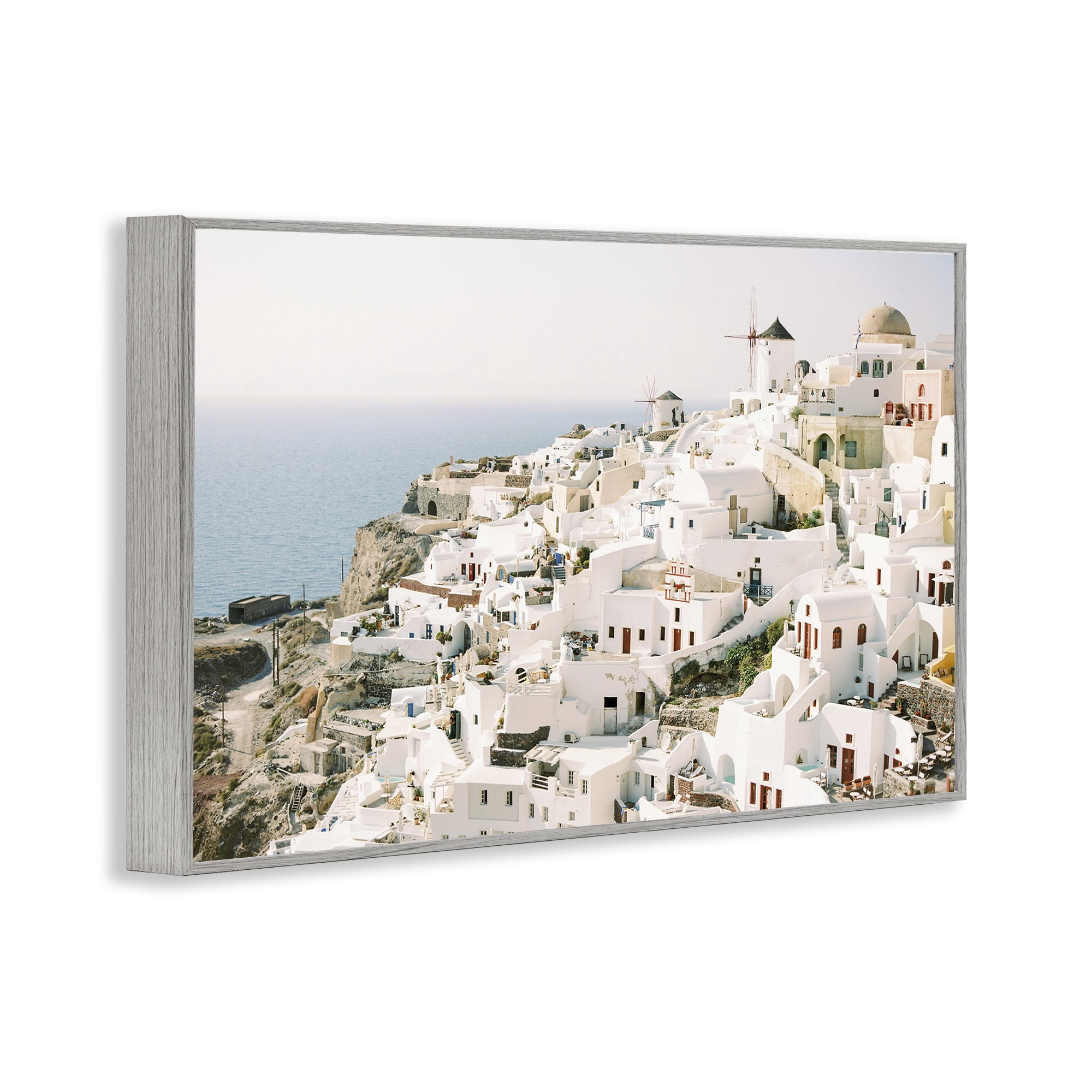 Stupell Industries European Seaside City Town & City Photography Gray Framed Art Print Wall Art, 30 x 20