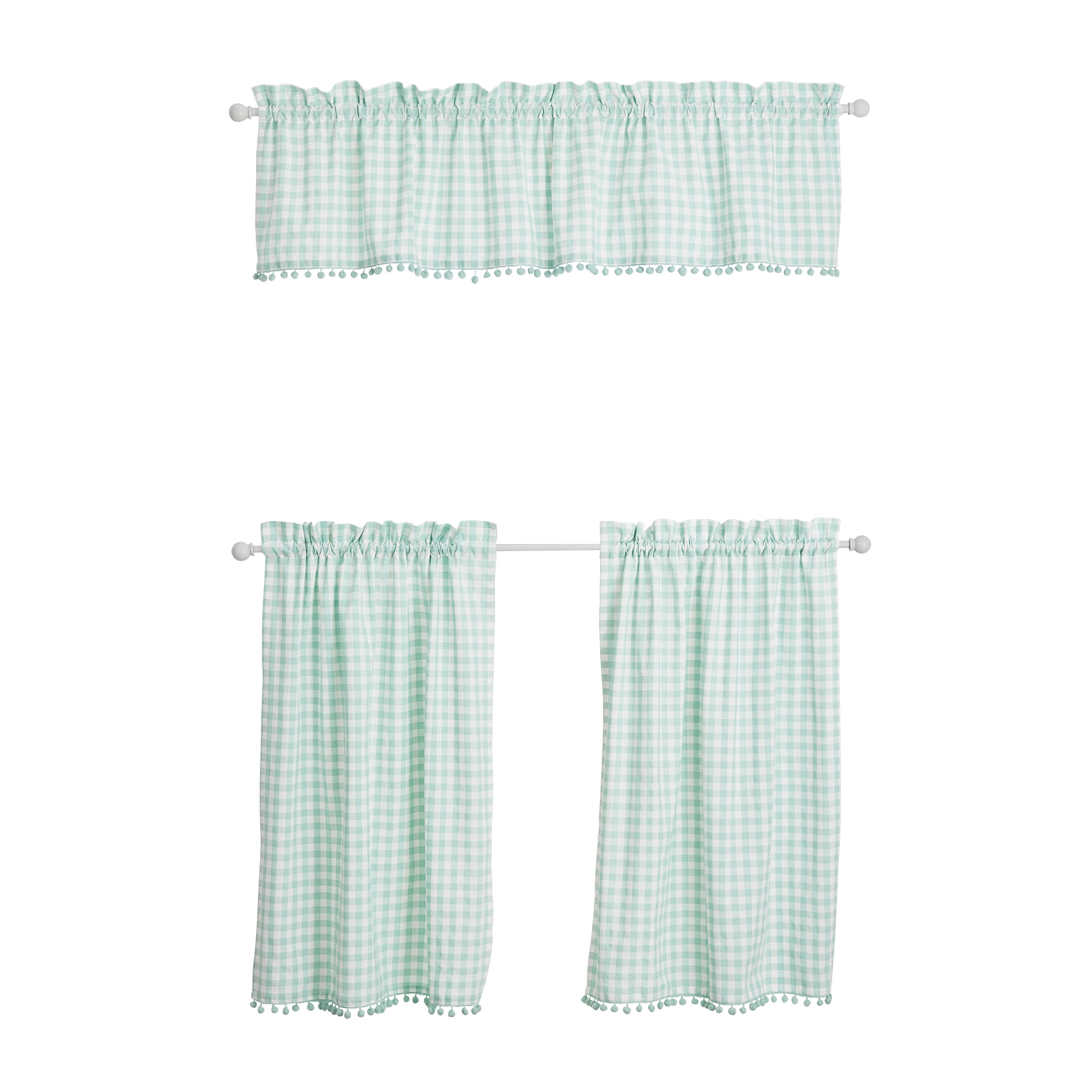 The Pioneer Woman Gingham 3-Piece Tier & Valance Set, Mint