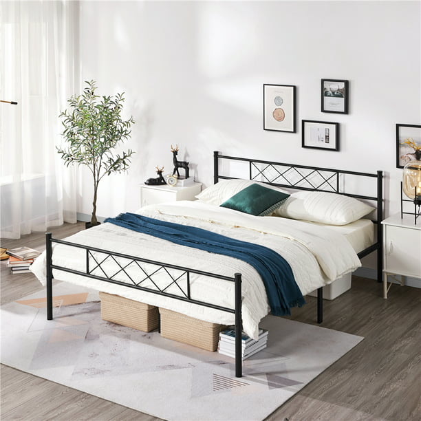 Footboard Metal Queen Bed Black, Serta Queen Air Mattress With Headboard And Footboards