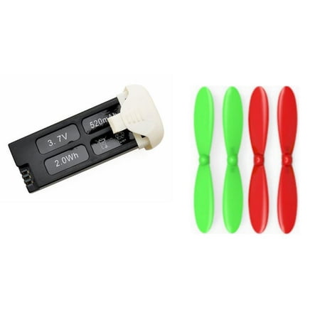 HobbyFlip 3.7v 520mAh LiPo Battery w/ Cover and Green/Red Propellers 1 Set Compatible with Hubsan X4 H107C+