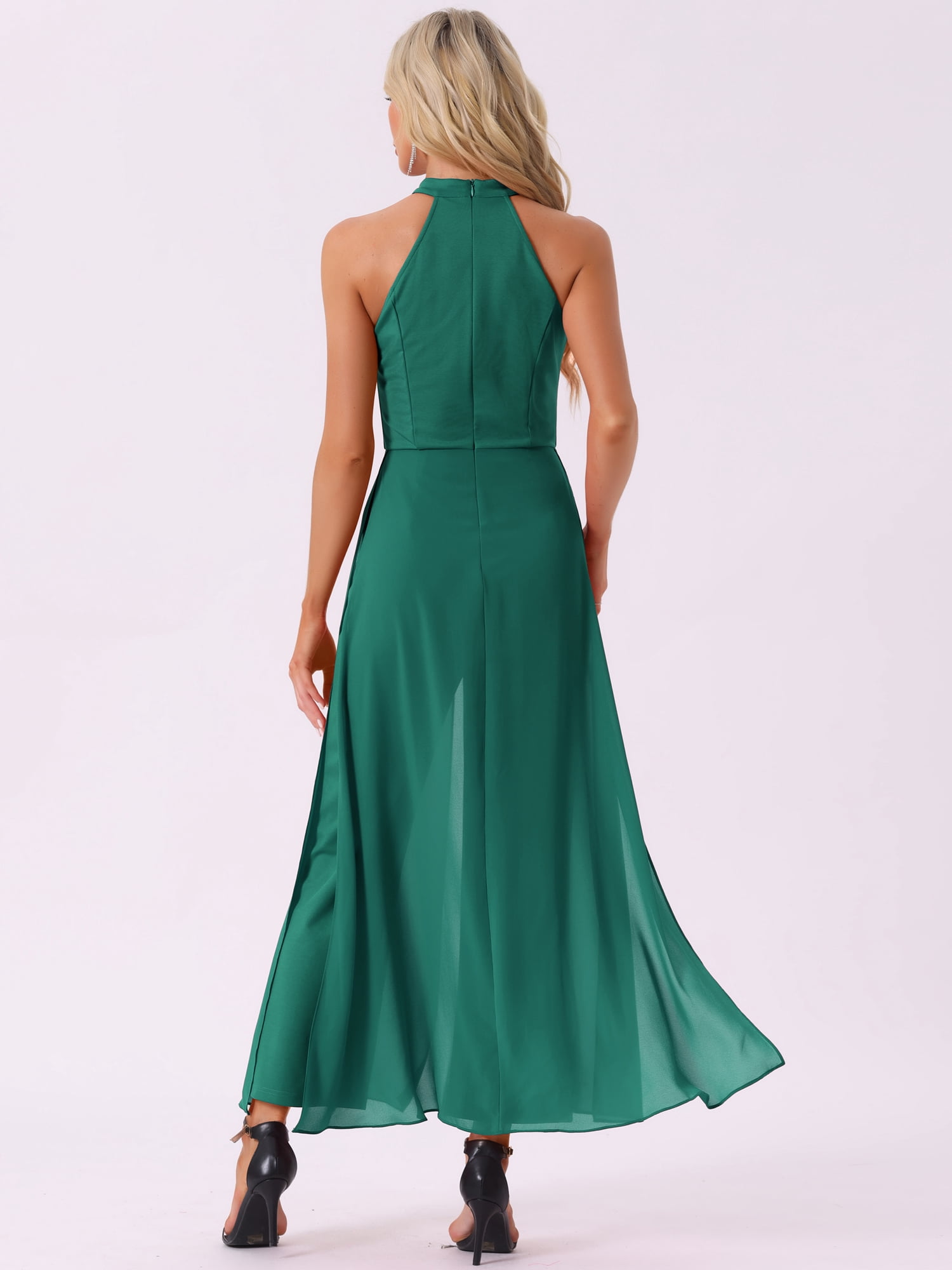 DARING DIVA Women's Sleeveless Chiffon Wide Leg Jumpsuit XS Dark green