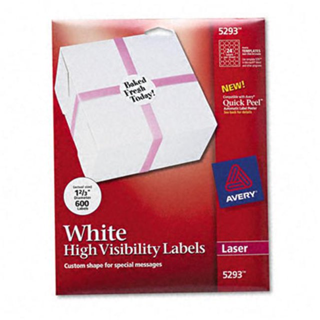 Avery Round Specialty Laser Printer Labels 1-2/3in dia White 600 Pack