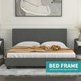 Mecor Upholstered Linen Platform Queen Size Bed Metal Frame with