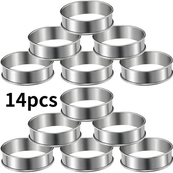 14-Pack 4-Inch Stainless Steel Baking Rings - Double-Sided Non-Stick Molds for English Muffins, Hamburger Patties, and More, Oven & Dishwasher Safe