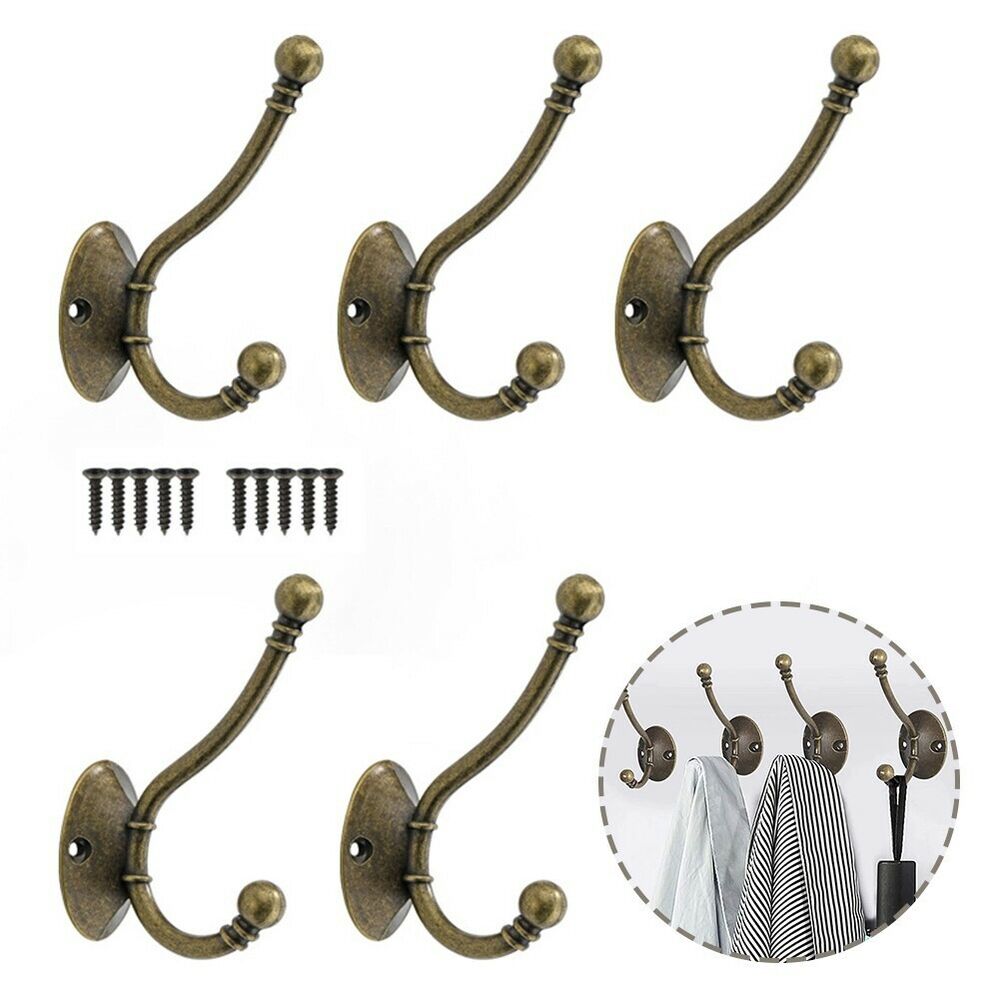 5Pcs Vintage Style Rustic Cast Iron Wall Coat Hooks Hat Hook Hall Tree