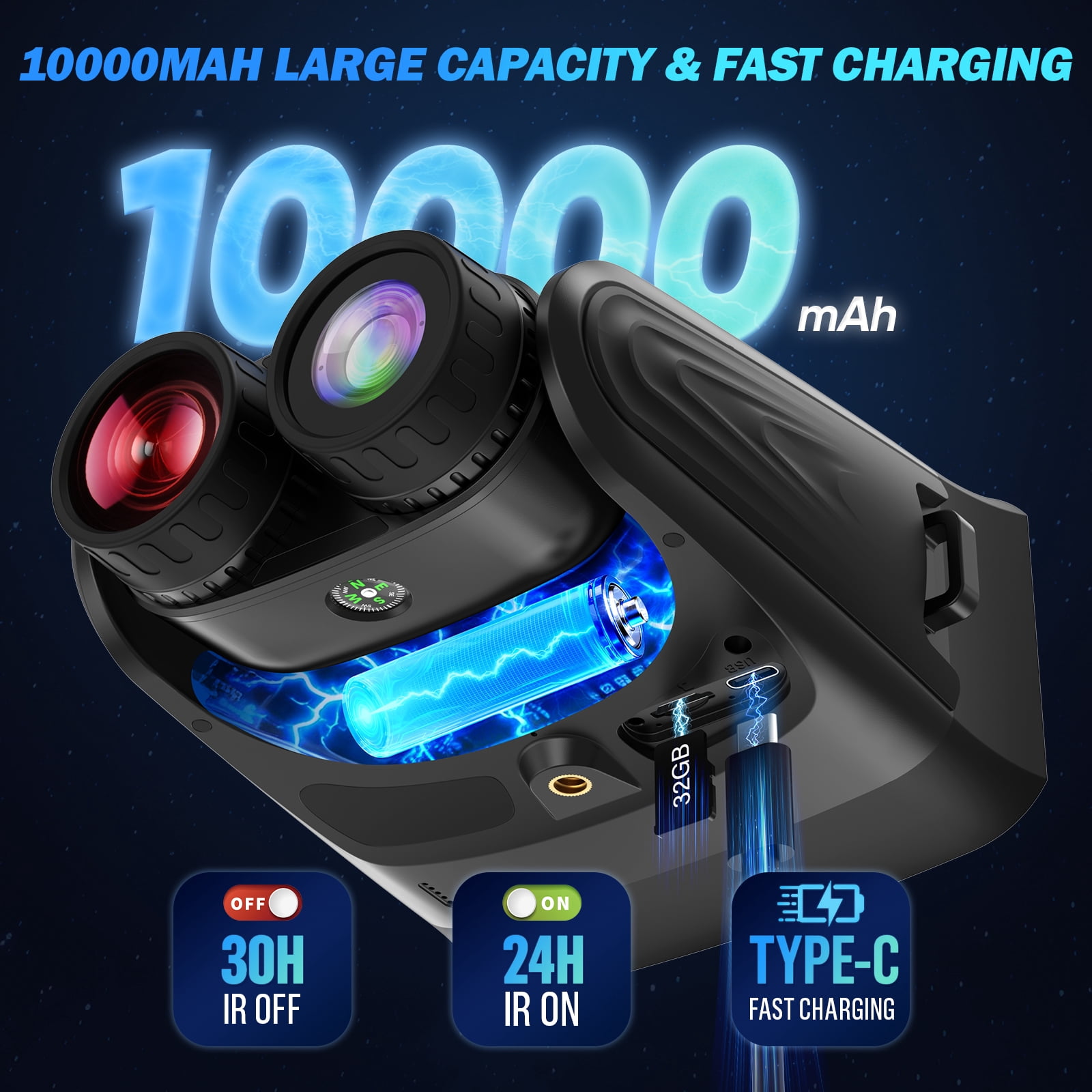 Night Vision Binoculars-15X Infrared Night Vision Googles 10000mAh Large Battery, 4'' Screen-Adults Binoculars for Day and Night Hunting Camping,Wildlife& Surveillance