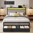 thumbnail image 2 of Twin Bed Frame with Storage Headboard & Drawer, Charging Station & LED Light, No Box Spring Needed, Noise Free, Easy Assembly, Rustic Grey, 2 of 7