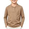 thumbnail image 2 of Resicozy Boys Long Sleeve Henley Shirt for Kids, Casual Solid Color, Fall Winter Clothes 2-12 Years Light Brown 130, 2 of 6