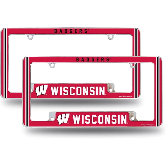 Wisconsin NCAA Badgers (Set of 2) Chrome Metal License Plate Frames with Bold Full Frame Design