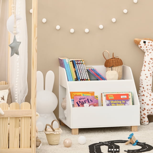 SoBuy KMB54-W Bibliothèque de Rangement pour Enfants, Étagère à Jouets avec 3 Compartiments de Rangement, Blanc