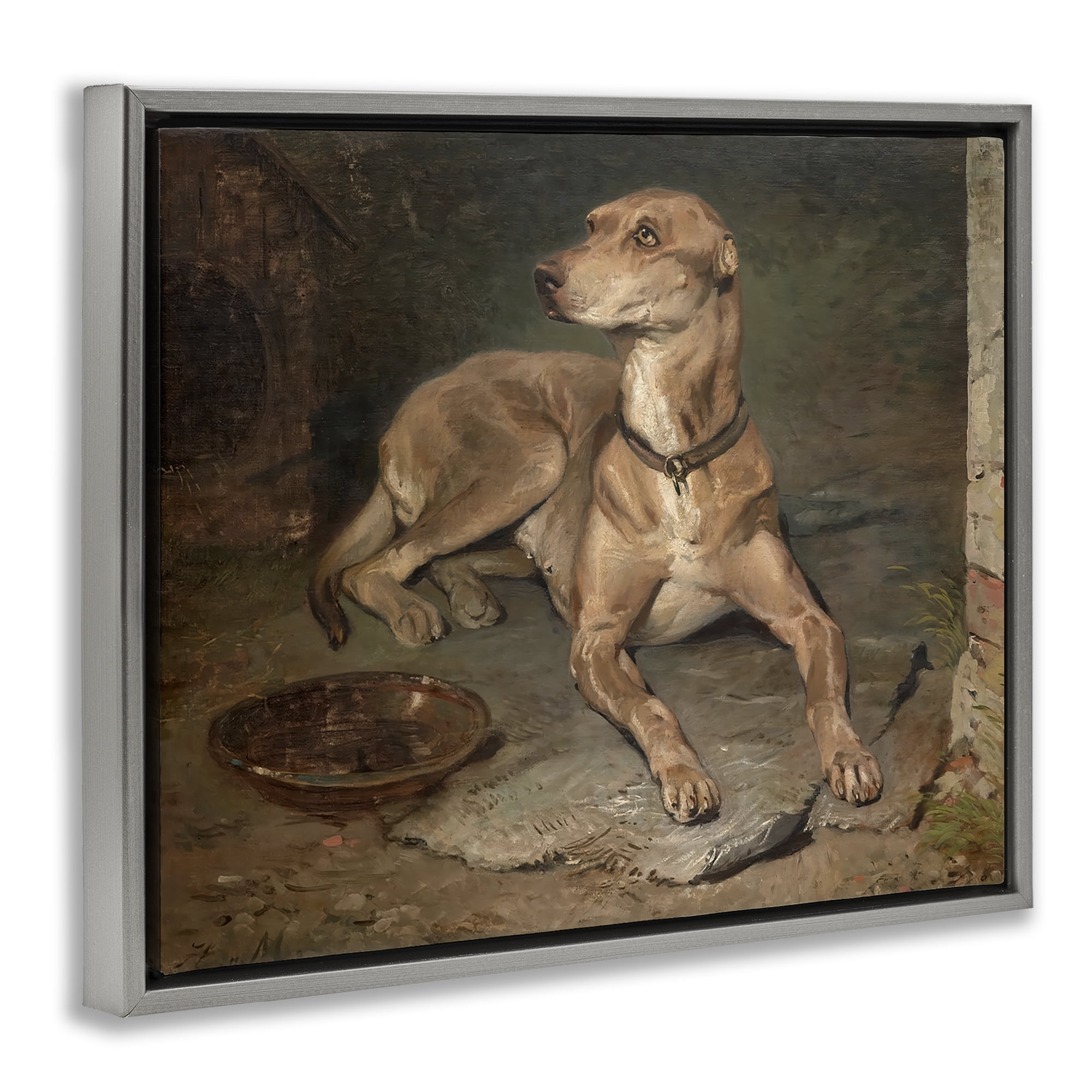 Stupell Industries Historical Dog & Bowl Gray Framed Floater Canvas Wall Art, design by Lil' Rue