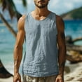 thumbnail image 2 of Men's Cotton Linen Tank Top UPF 50+ Sun Protection Beach Summer Swim Shirts Breathable Workout Gym Running Athletic Sleeveless Shirts Big and Tall Size M-4XL Light Blue, 2 of 5