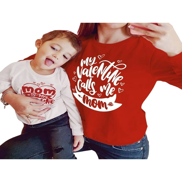 AMERTEER Tenues de la Saint-Valentin pour Maman et Moi Col Rond Manches Longues Imprimé Cœur Lettre Pullovers Amples