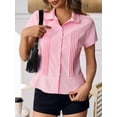 thumbnail image 3 of Women's Summer Slim Fit Pleated Blouse - Short Sleeve Button Down Shirt Casual Dressy Tops, 3 of 5