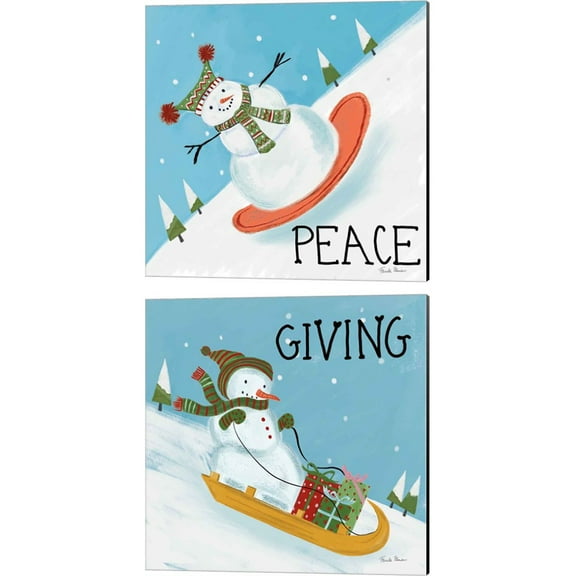 Great Art Now Snowman Snowday B by Farida Zaman 2 Piece Canvas Art Set Each 14"W x 14"H