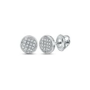 10kt White Gold Mens Round Diamond Circle Cluster Stud Earrings for Womens 1/12 Cttw Fine Jewelry