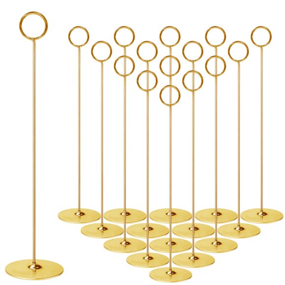 Urban Deco 16 Pieces Table Card Holder 12 inches Gold Place Steel Card holders for Photos, Food Signs, Memo Notes, Weddings, Restaurants, Birthdays.