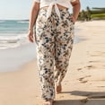 thumbnail image 2 of TEAJOPSUU Summer Plus Size Palazzo Pants for Women Baggy Wide Leg High Waisted Pants Floral Printed Stretchy Flowy Trousers with Pockets for Vacation Beach Khaki, 2 of 6