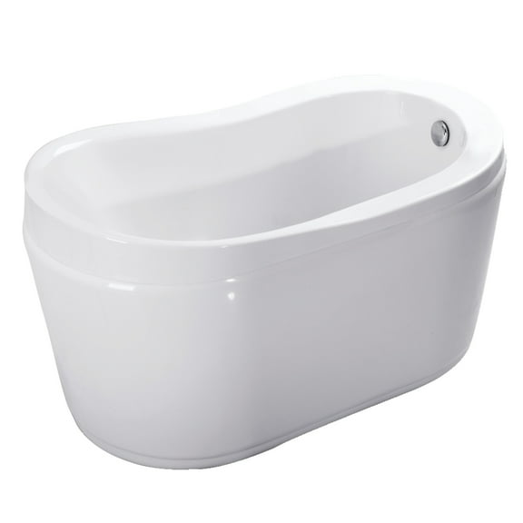 Kingston Brass VTRS523030 52-Inch Acrylic Oval Single Slipper Freestanding Tub with Drain and Integrated Seat in Glossy White